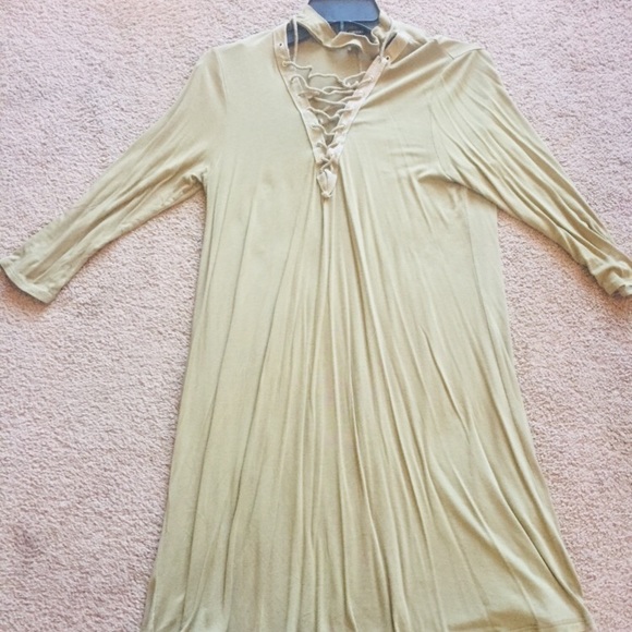 Forever 21 lace up choker neck dress olive green - Picture 3 of 7